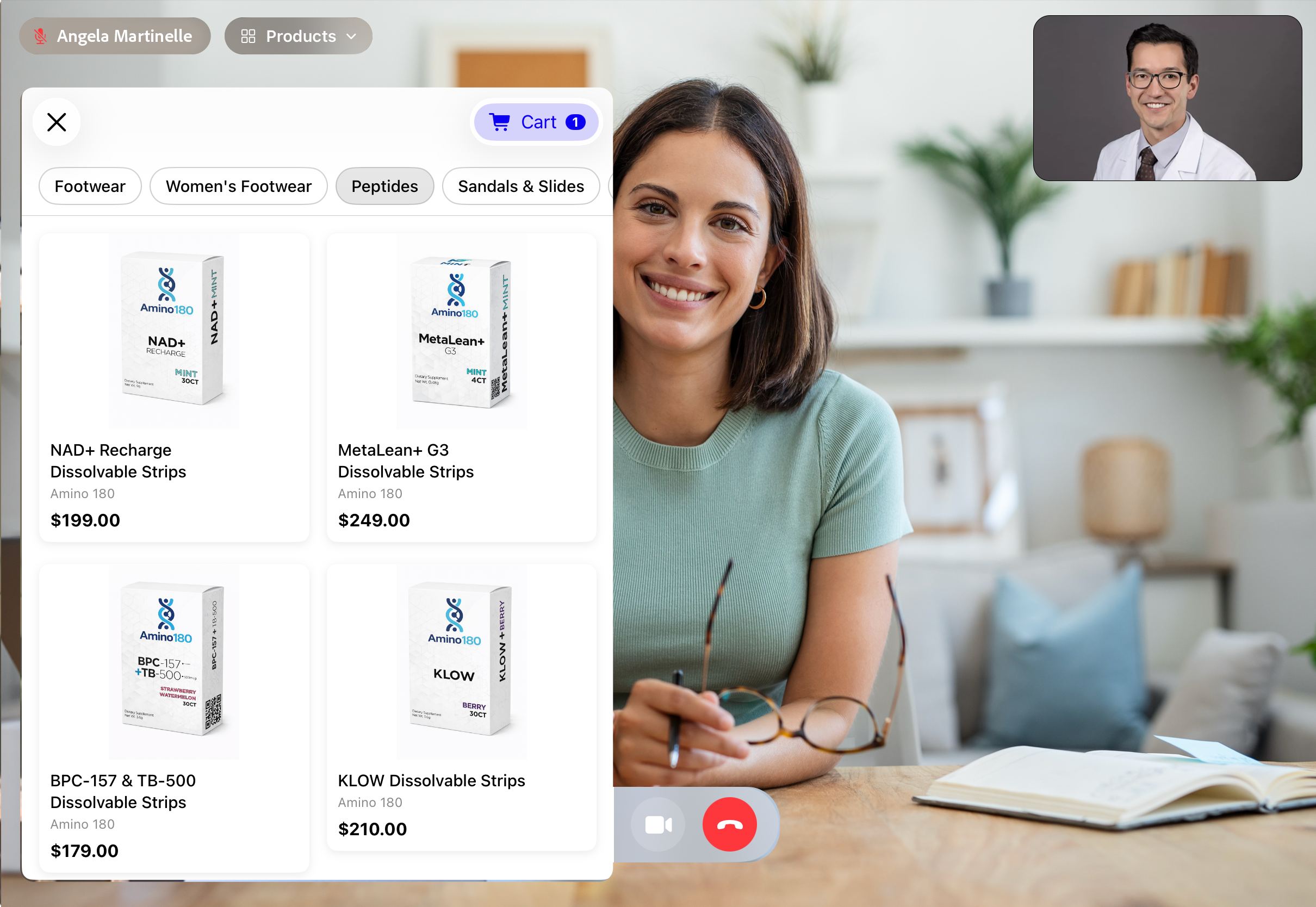 Patient viewing the curated catalog during a telehealth session in FitsPro