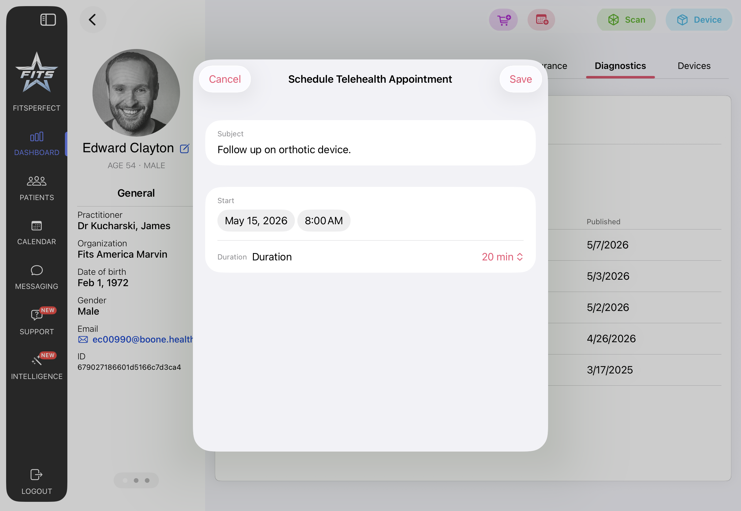 Scheduling a telehealth follow-up in FitsPro